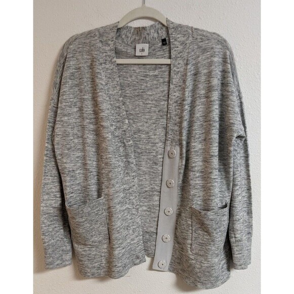 Wmn's Cabi # 5286 Marble Cardigan Heather Gray Snap-Front Cotton Blend Sweater S - Picture 2 of 10